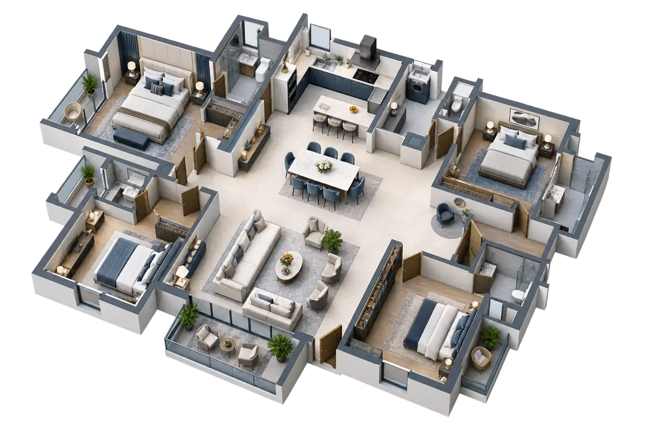 Conceptual four-bedroom apartment planning study