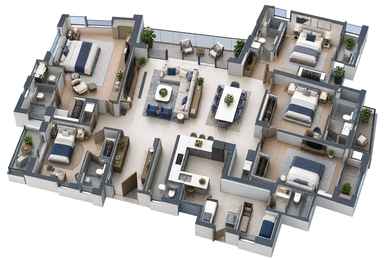 Conceptual five-bedroom apartment planning study