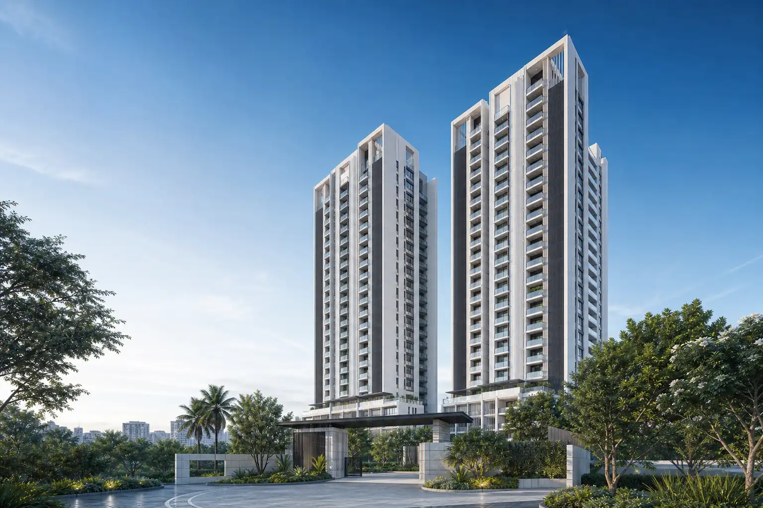 Artist impression of a contemporary two-tower residential community
